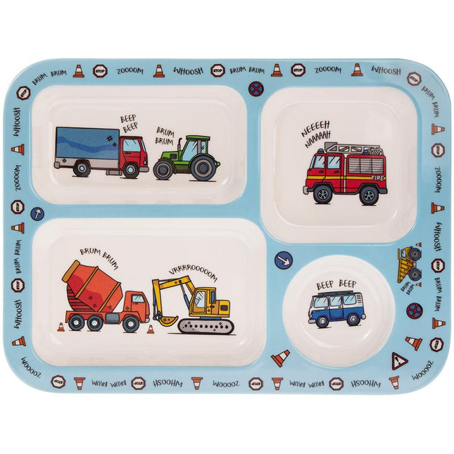 Vehicles Melamine Sectioned Dinner Plate Tray-5010792424811-Bargainia.com