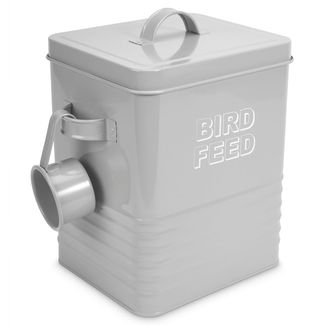 Retro Bird Feed Storage Tin Grey or Cream-5010792436548-Bargainia.com