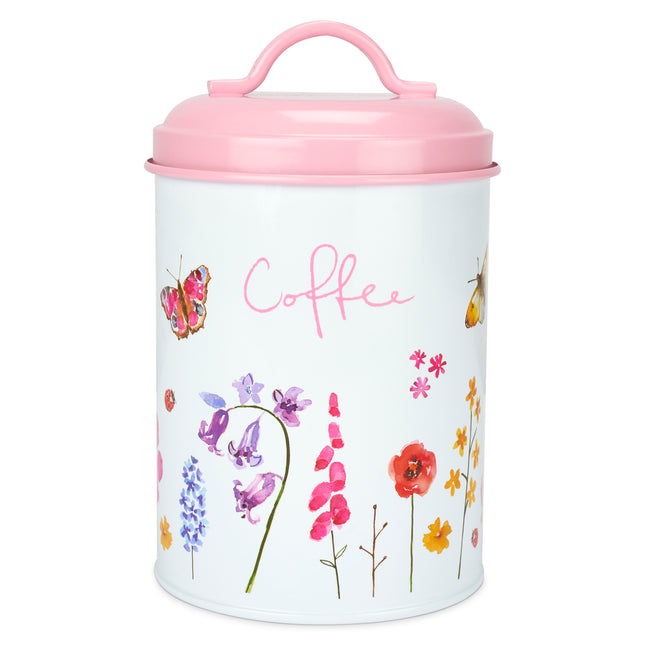 Butterfly Garden Floral Coffee Canister Storage Tin 19cm-5010792467269-Bargainia.com