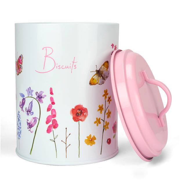 Butterfly Garden Floral Biscuit Storage Canister Tin 19cm-5010792467283-Bargainia.com