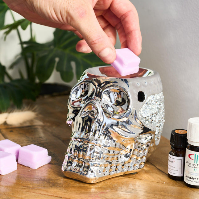 Silver Sparkle Skull Wax/Oil Warmer-5010792470702-Bargainia.com