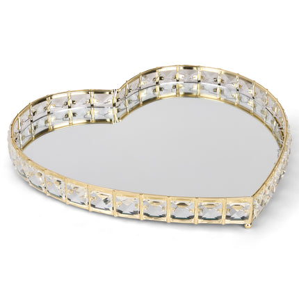 Decorative Heart Mirror Tray - Gold - 31cm x 30cm x 4cm-5010792477305-Bargainia.com