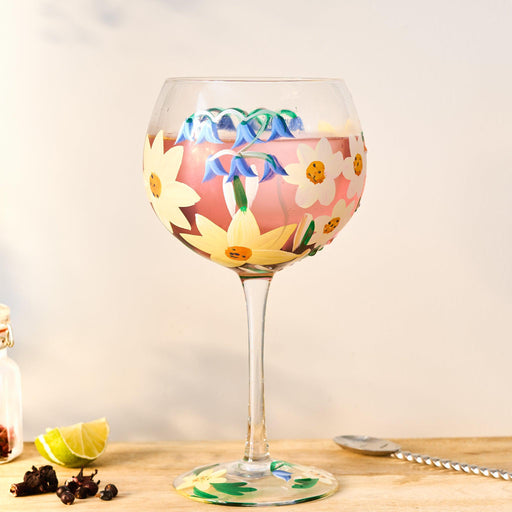 Hand Painted Floral Gin Glass - Daffodils & Bluebells-5010792480992-Bargainia.com