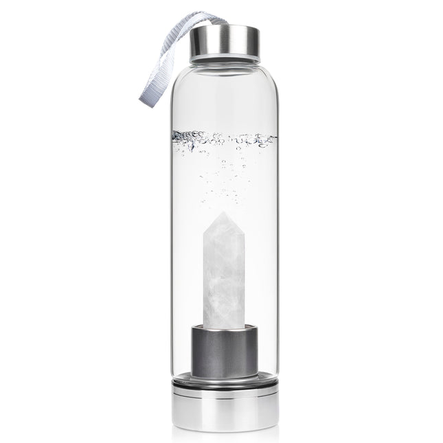 Crystal-Infused Reusable Glass Drinking Water Bottle - Amethyst or Quartz-5010792491400-Bargainia.com