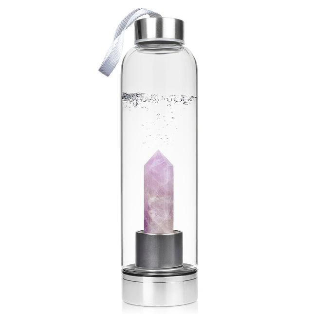 Crystal-Infused Reusable Glass Drinking Water Bottle - Amethyst or Quartz-5010792491424-Bargainia.com