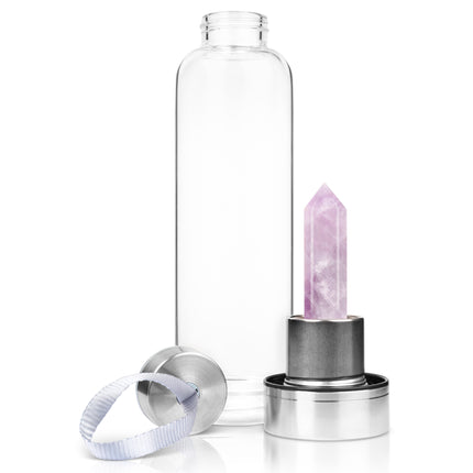 Crystal-Infused Reusable Glass Drinking Water Bottle - Amethyst or Quartz-Bargainia.com