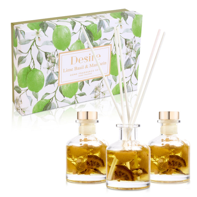 Boutique Lime Basil & Mandarin Floral Reed Diffuser Set of 3 Gift Set