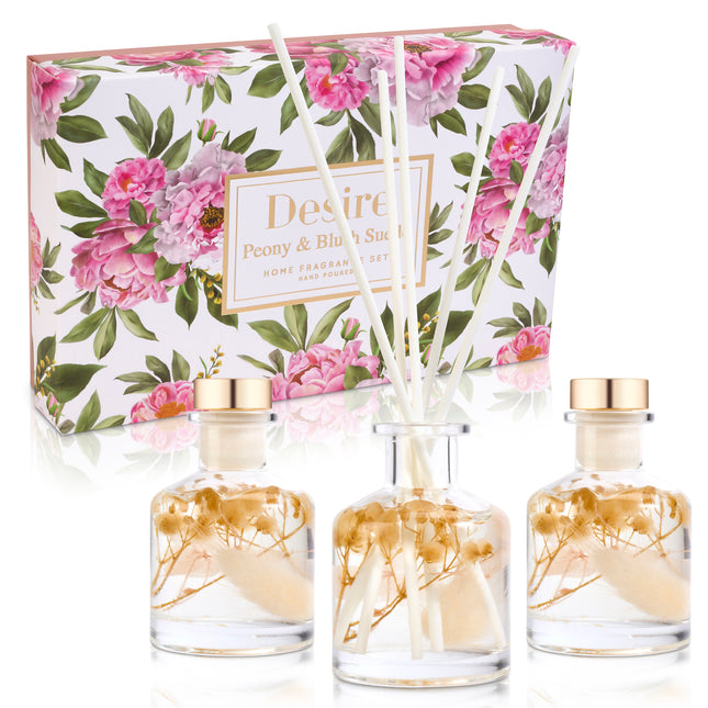 Boutique Peony & Blush Suede Floral Reed Diffuser Set of 3 Gift Set