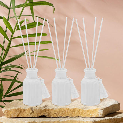 Fresh Linen Vintage Ribbed Glass Reed Diffusers Set of 3 Gift Set-5010792726502-Bargainia.com