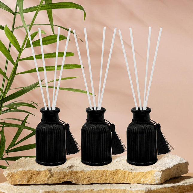 Pomegranate Noir Vintage Ribbed Glass Reed Diffusers Set of 3 Gift Set-5010792726519-Bargainia.com