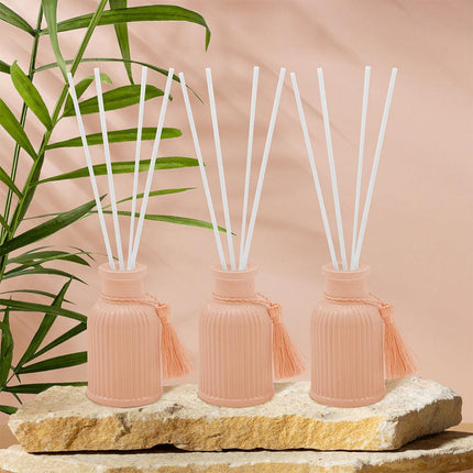 Peony & Blush Vintage Ribbed Glass Reed Diffusers Set of 3 Gift Set-5010792726540-Bargainia.com
