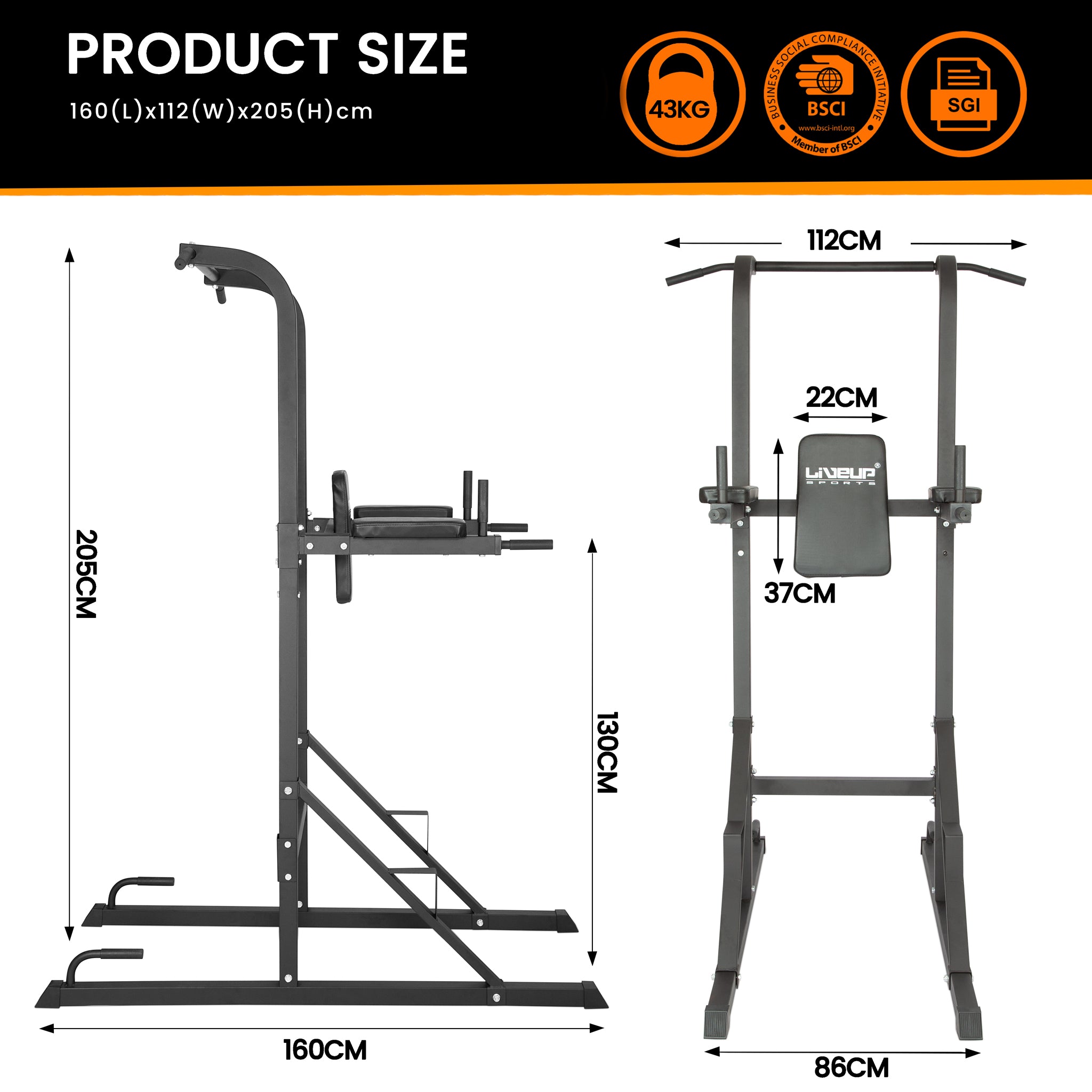Liveup Sports 3-in-1 Power Tower: Pull-up & Dip Station