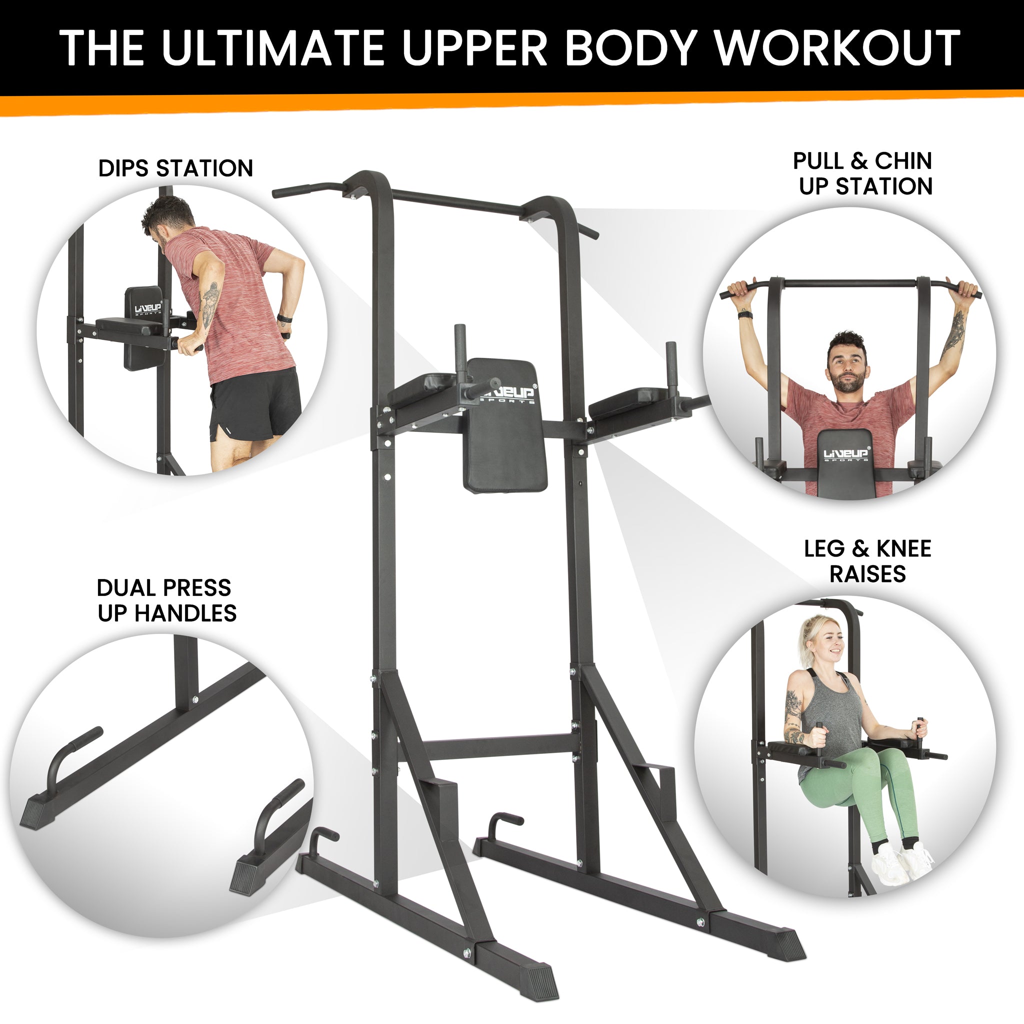 Liveup Sports 3-in-1 Power Tower: Pull-up & Dip Station