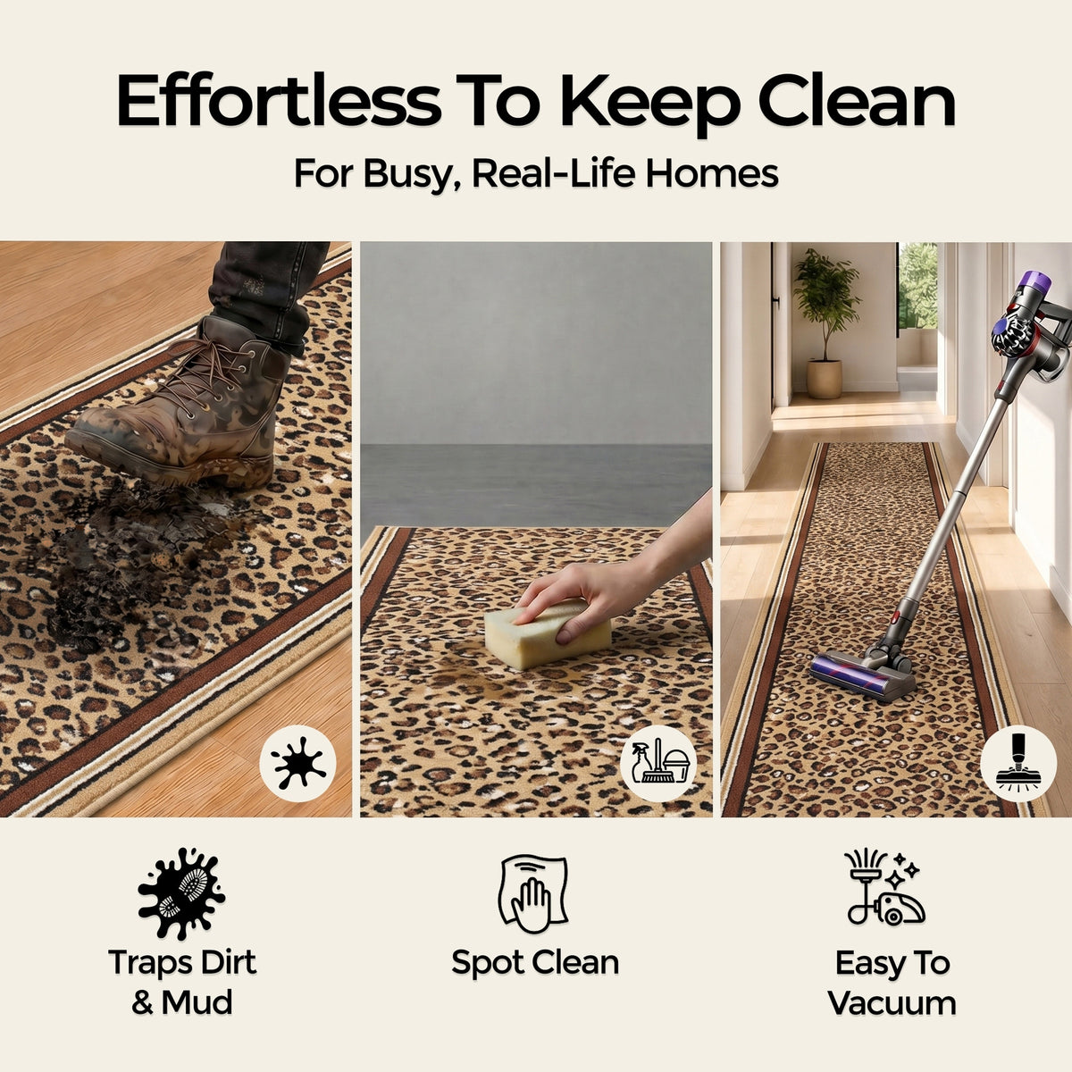 Leopard Print Stair Runner, Animal Print Hallway Carpet Runner, Flexible Hessian Backed, 60cm Wide, Custom Length