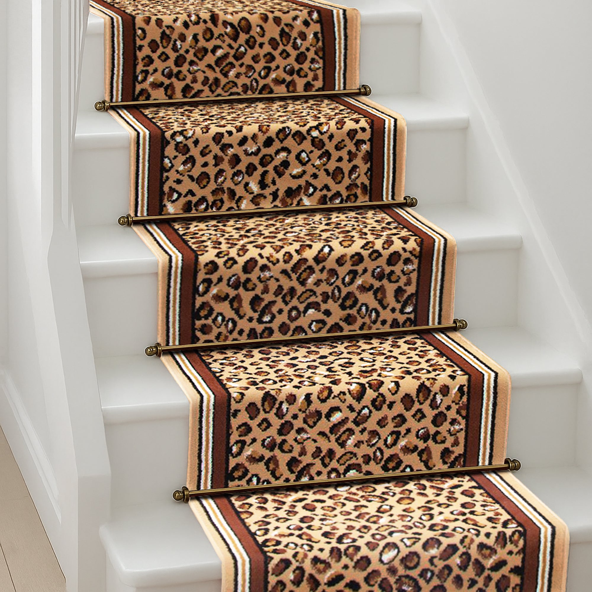 Leopard Print Stair Runner, Animal Print Hallway Carpet Runner, Flexible Hessian Backed, 60cm Wide, Custom Length