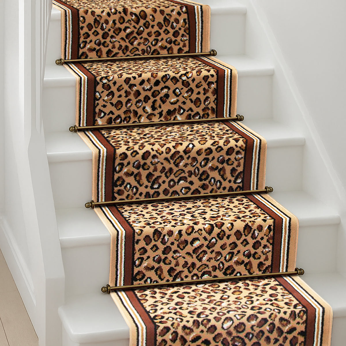 Leopard Print Stair Runner, Animal Print Hallway Carpet Runner, Flexible Hessian Backed, 60cm Wide, Custom Length