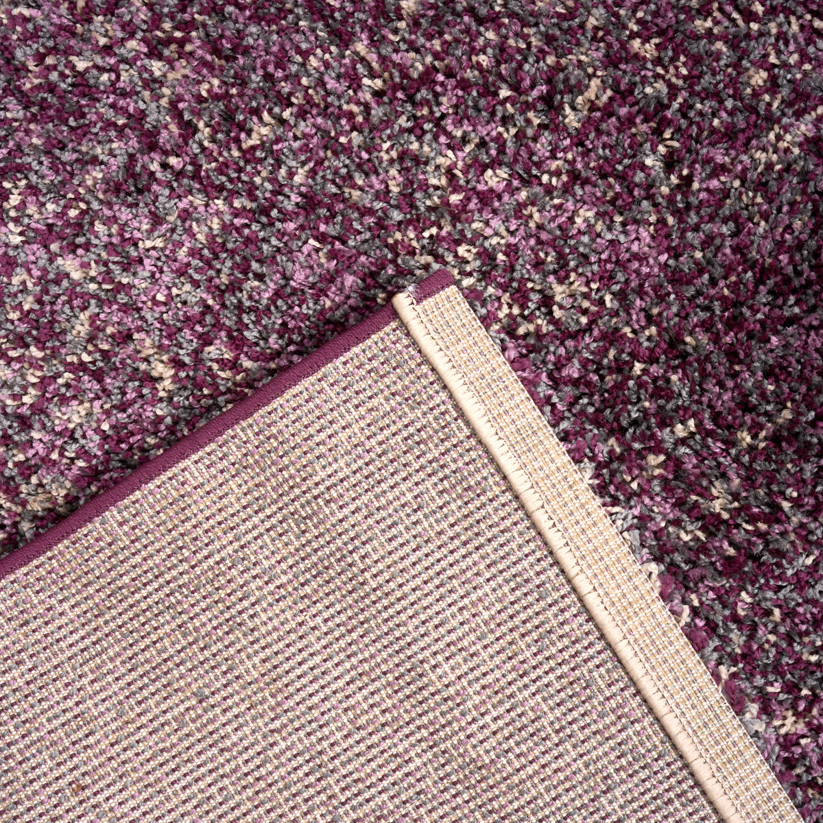 Enjoy Lilac Purple Mottled Shaggy Rug, 4cm Thick Pile, Non-Shed Polypropylene, Hessian Backed, Underfloor Heating Safe