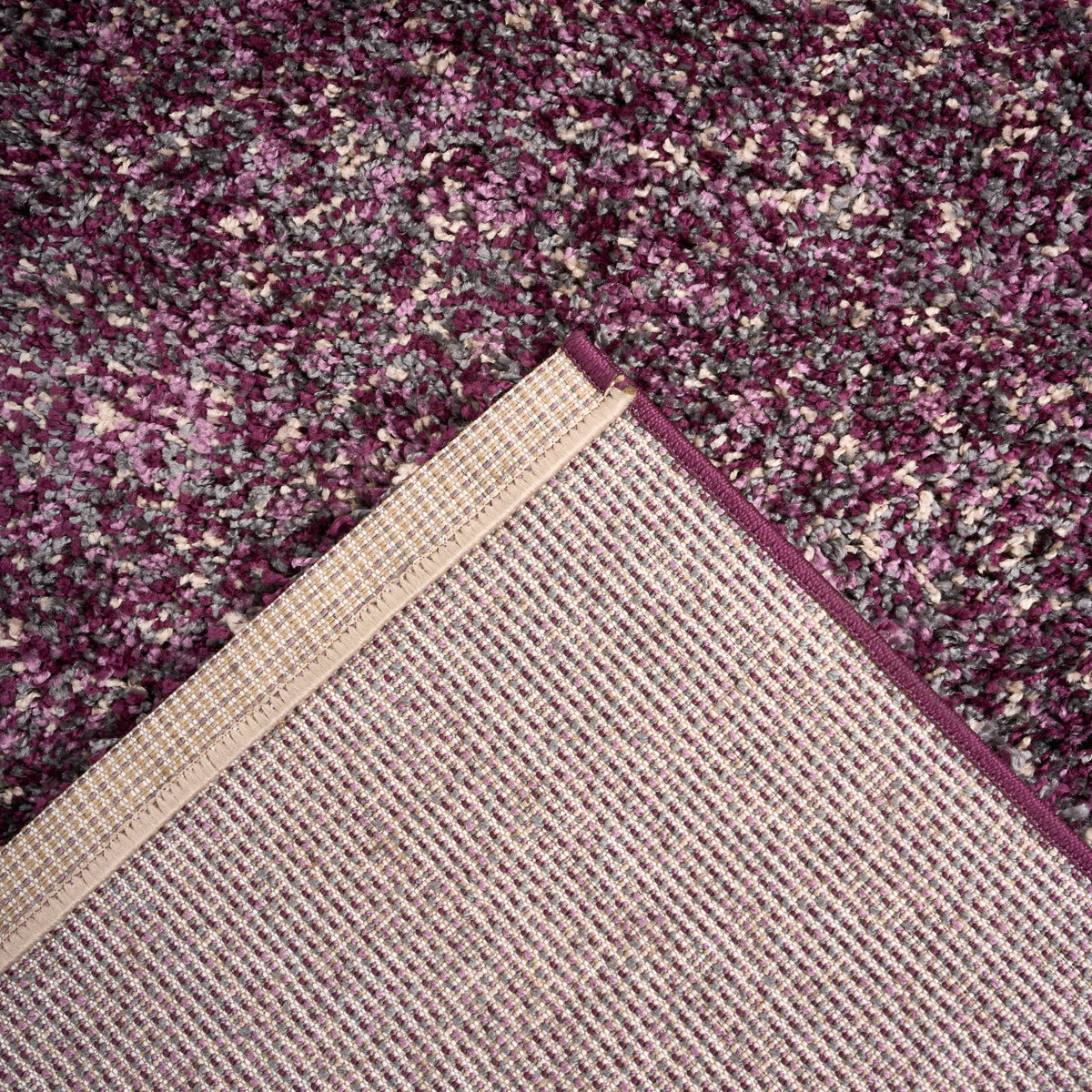 Enjoy Lilac Purple Mottled Shaggy Rug, 4cm Thick Pile, Non-Shed Polypropylene, Hessian Backed, Underfloor Heating Safe