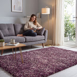 Enjoy Lilac Purple Mottled Shaggy Rug, 4cm Thick Pile, Non-Shed Polypropylene, Hessian Backed, Underfloor Heating Safe