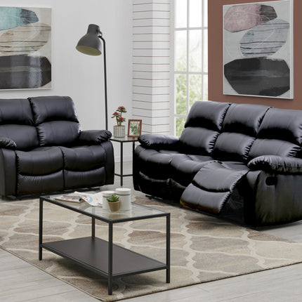 Black Faux Leather Manual Recliner Sofa Suite