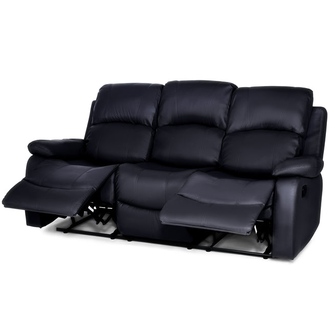 Manual Recliner Sofa Suite Faux Leather - Black Sofas Bargainia