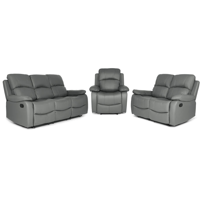 Charcoal Grey Bonded Leather Recliner Sofa Suite-8800228253583-Bargainia.com