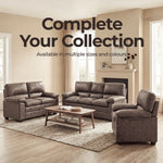 Oxford Faux Leather Armchair, Chocolate Brown, Padded Accent Chair for Living Room or Bedroom, Solid Wood Frame