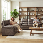 Oxford Faux Leather 2 and 3 Seater Sofa Set, Chocolate Brown Wipe Clean Settees with Padded Arms and Wood Frames