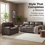 Oxford Faux Leather 2 and 3 Seater Sofa Set, Chocolate Brown Wipe Clean Settees with Padded Arms and Wood Frames