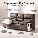 Oxford Faux Leather 2 and 3 Seater Sofa Set, Chocolate Brown Wipe Clean Settees with Padded Arms and Wood Frames