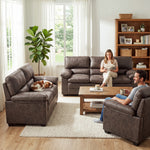 Oxford Faux Leather Sofa Suite, Chocolate Brown 3 Piece Set with Armchair, 2 Seater and 3 Seater Sofa