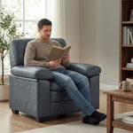 Oxford Faux Leather Armchair, Slate Grey Wipe Clean Accent Chair with Padded Arms and Solid Wood Frame