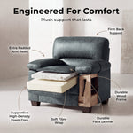 Oxford Faux Leather Armchair, Slate Grey Wipe Clean Accent Chair with Padded Arms and Solid Wood Frame