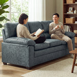 Oxford Faux Leather 3 Seater Sofa, Slate Grey Wipe Clean Settee with Padded Arms and Solid Wood Frame