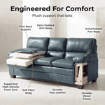 Oxford Faux Leather 3 Seater Sofa, Slate Grey Wipe Clean Settee with Padded Arms and Solid Wood Frame