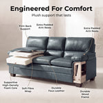 Oxford Faux Leather Sofa Suite, Slate Grey 3 Piece Set with Armchair, 2 Seater and 3 Seater Sofa