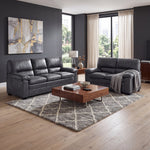 Oxford Faux Leather 3 Seater Sofa, Slate Grey Wipe Clean Settee with Padded Arms and Solid Wood Frame