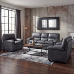 Oxford Faux Leather Sofa Suite, Slate Grey 3 Piece Set with Armchair, 2 Seater and 3 Seater Sofa