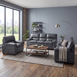 Oxford Faux Leather Sofa Suite, Slate Grey 3 Piece Set with Armchair, 2 Seater and 3 Seater Sofa