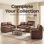 Oxford Faux Leather 3 Seater Sofa, Walnut Brown Wipe Clean Settee with Padded Arms and Solid Wood Frame