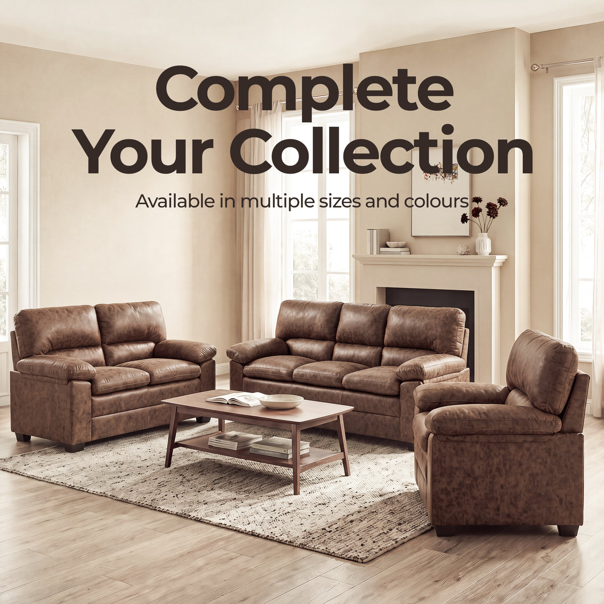 Oxford Faux Leather 3 Seater Sofa, Walnut Brown Wipe Clean Settee with Padded Arms and Solid Wood Frame