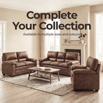 Oxford Faux Leather 2 and 3 Seater Sofa Set, Walnut Brown Wipe Clean Settees with Padded Arms and Wood Frames