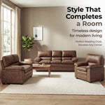 Oxford Faux Leather Sofa Suite, Walnut Brown 3 Piece Set with Armchair, 2 Seater and 3 Seater Sofa