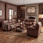 Oxford Faux Leather Sofa Suite, Walnut Brown 3 Piece Set with Armchair, 2 Seater and 3 Seater Sofa