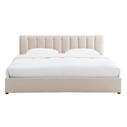 Cream Velvet Plush Ottoman Storage Bed Frame - Double or Super King-Bargainia.com