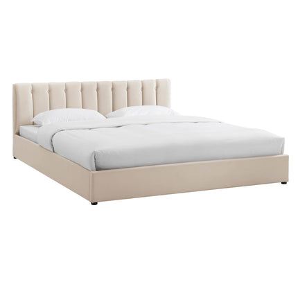 Cream Velvet Plush Ottoman Storage Bed Frame - Double or Super King-Bargainia.com