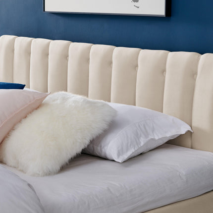 Cream Velvet Plush Ottoman Storage Bed Frame - Double or Super King-Bargainia.com