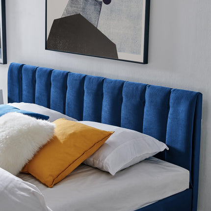 Blue Velvet Plush Ottoman Storage Bed Frame - Double or Super King-Bargainia.com