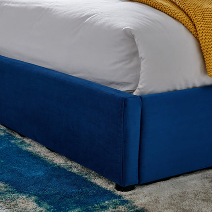 Blue Velvet Plush Ottoman Storage Bed Frame - Double or Super King-Bargainia.com