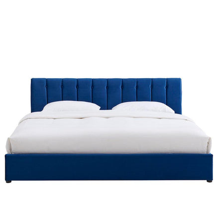 Blue Velvet Plush Ottoman Storage Bed Frame - Double or Super King-Bargainia.com